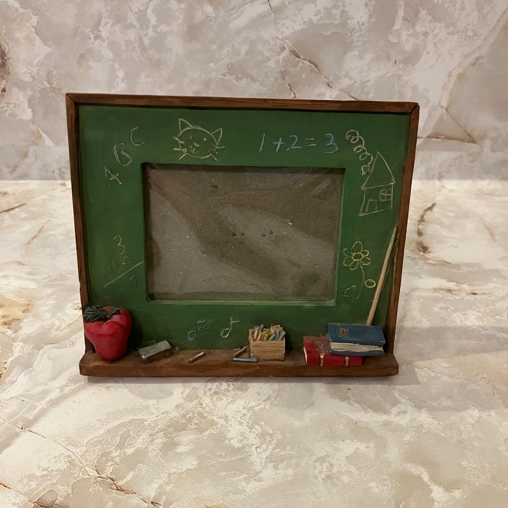 School Chalkboard Picture Frame Teacher Gift fits photo size 3 x 2 inches